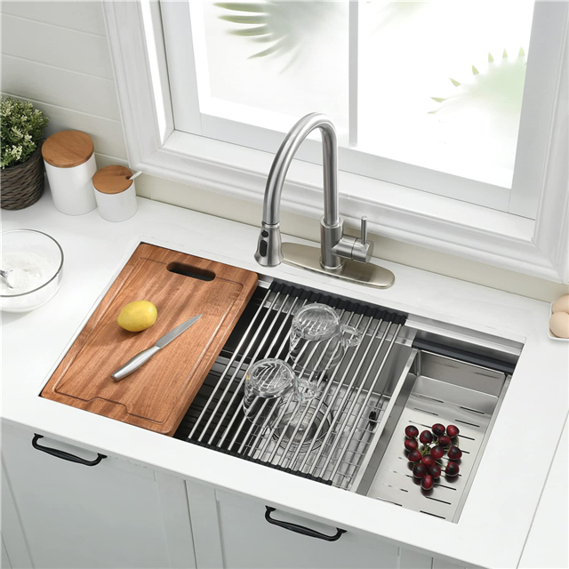 32 Inch PVD Black Workstations Sink Undermount Sink Handmade Topmount